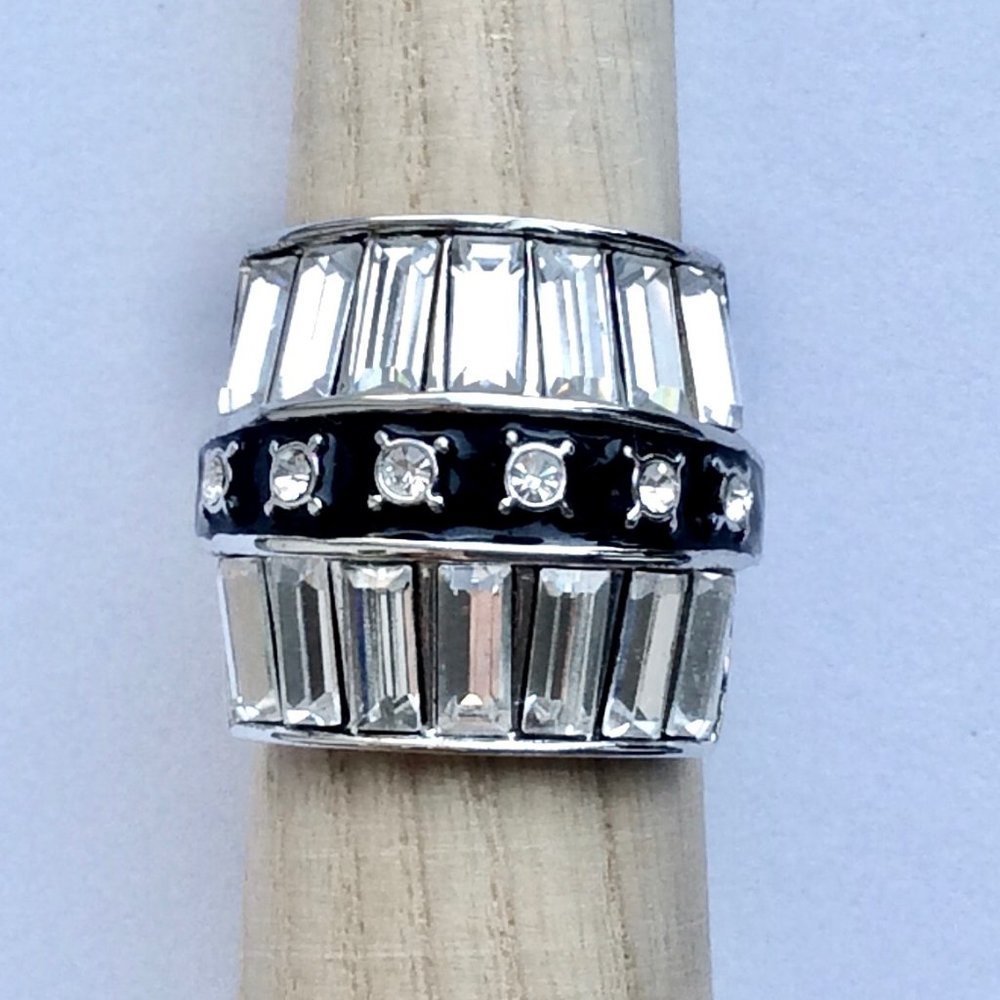 Rhodium & Crystal Baguettes Neo Deco Ring sz 9
